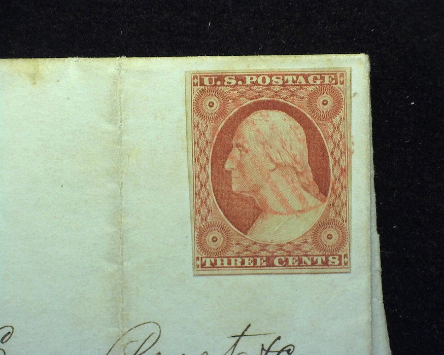#10A Cover Four margin stamp with red grid cancel on folded letter from Newark. - US Stamp
