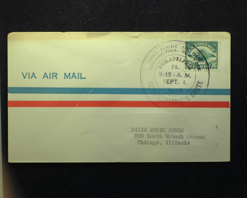 #C4 Cover Stamp tied to cover by 1st Flight Philadelphia via Sesqui centennial route 9-4-26 to Chicago. Some edge tearing on cover. Used F - US Stamp