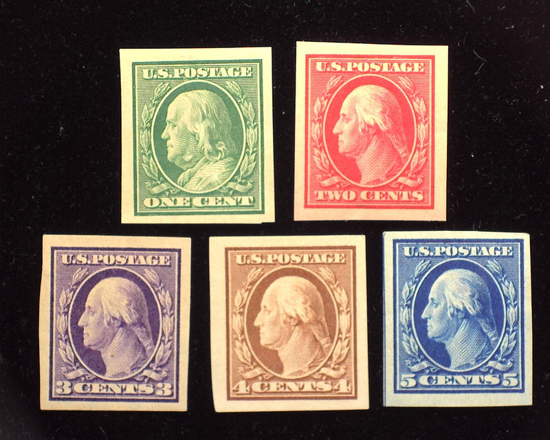 #343 - 347 1908 Issue Imperforate Choice set. Mint XF LH - US Stamp