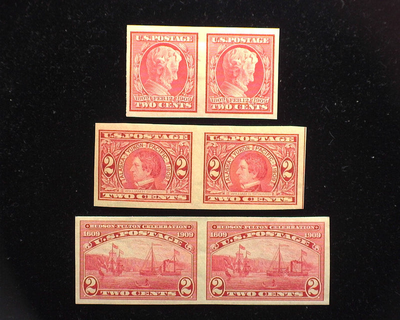 #368, 371, 373 1909 Issue Imperforate. Choice horizontal pairs. Mint XF LH - US Stamp