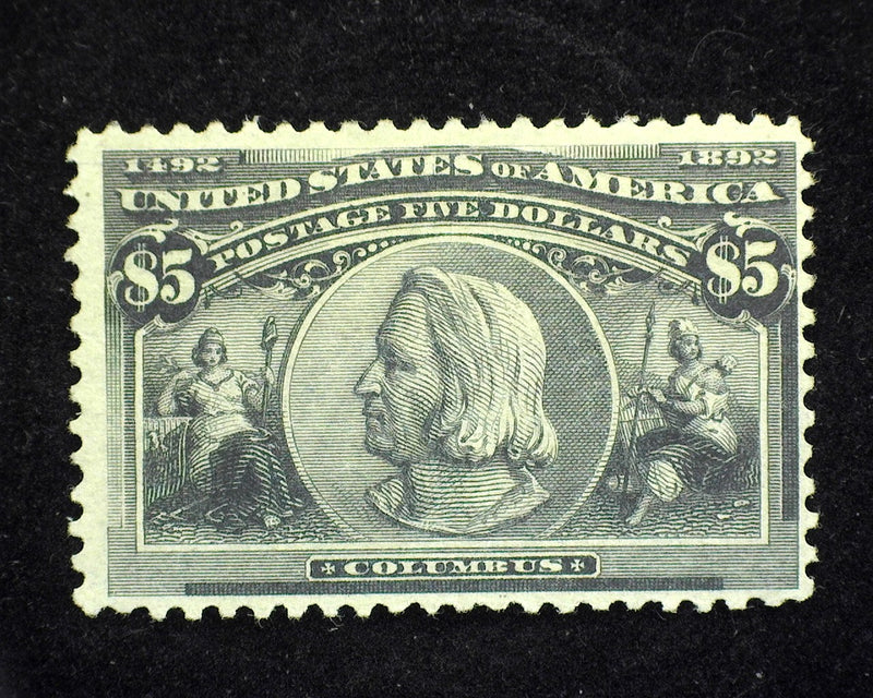 #245 $5.00 Columbian Used stamp. Mint F+ LH Deep intense color with sensational color. Only hinged once. A lovely stamp.- US Stamp