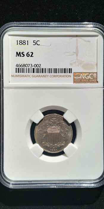 1881 Shield Nickel NGC MS-62 Scarce Date - US Coin