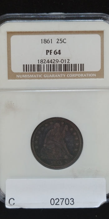 1861 Liberty Seated Quarter NGC PF-64 Beautifully toned. - US Coin