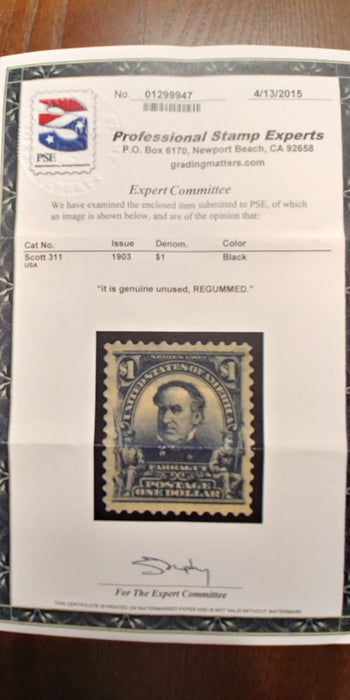 #311 Mint 4-15 PSE stating regummed. Outstanding large balanced margins. A beauty! XF US Stamp