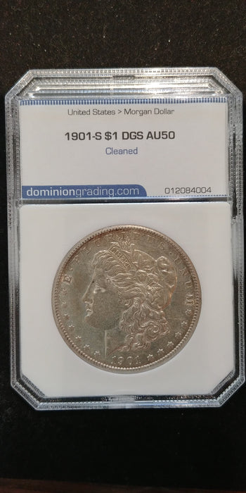 1901 S Morgan Dollar DOMINION AU-50 Cleaned - US Coin