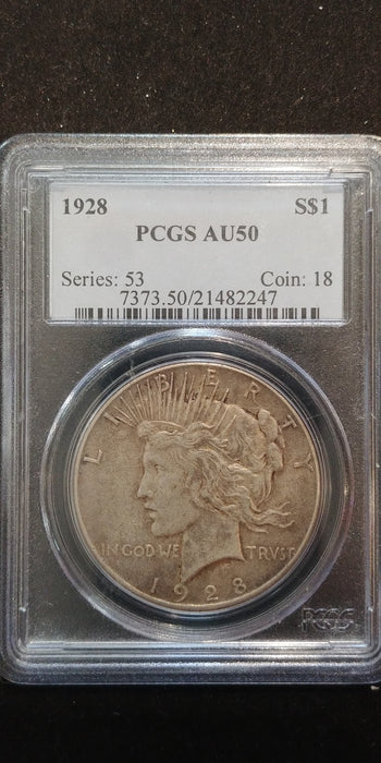 1928 Peace Dollar PCGS AU-50 - US Coin