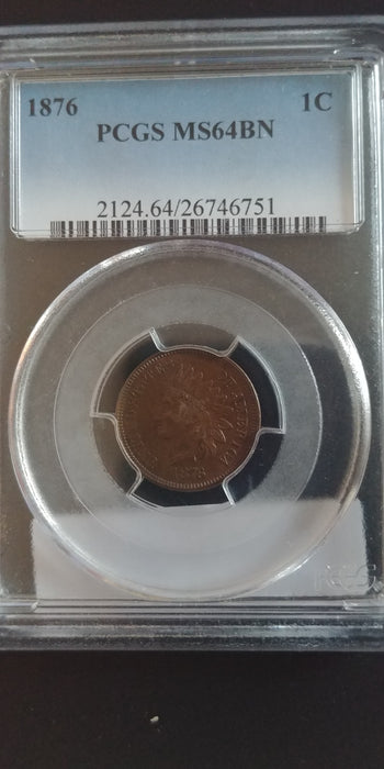 1876 Indian Head Penny/Cent PCGS MS64 BN - US Coin