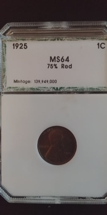 1925 Lincoln Wheat Penny/Cent PCI MS-64 75% Red - US Coin