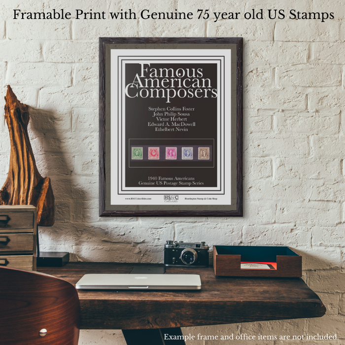 Gift for Musicians - USPS 1940 Famous American Composers Stamps - 8.5x11 Framable Art US Stamp