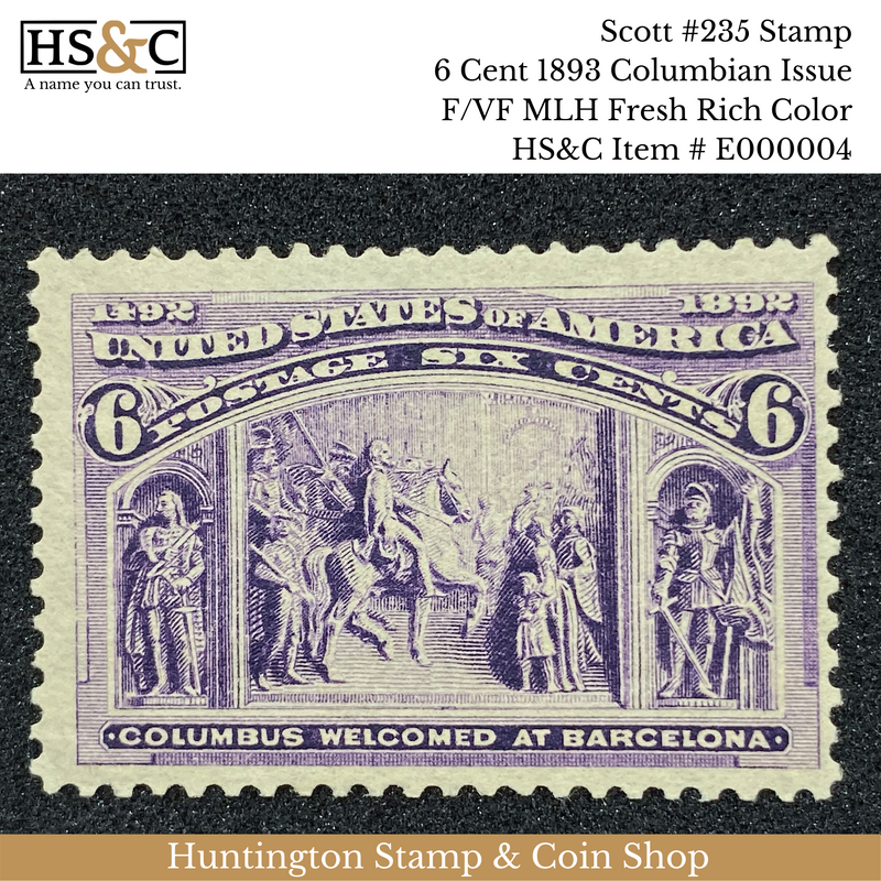 Scott 235 Stamp 6 Cent 1893 Columbian Issue F/VF MLH Fresh Rich Color