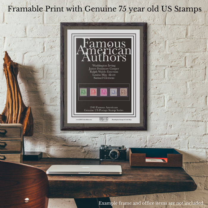 Gift for Authors - USPS 1940 Famous American Authors Stamps - 8.5x11 Framable Art US Stamp