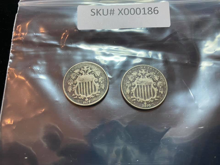 1870 & 1867 Shield Nickels - US Coin