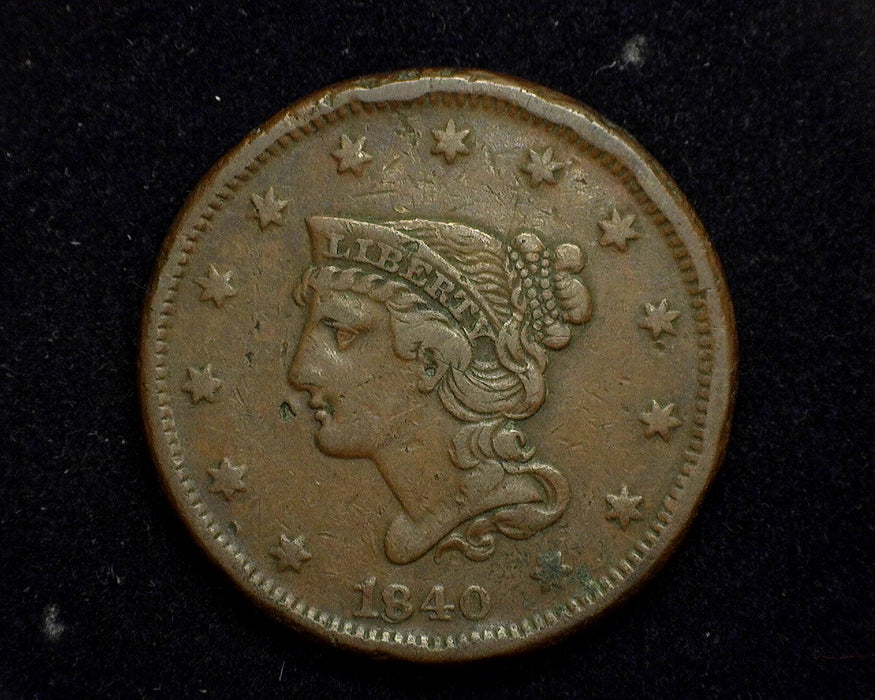 1840 Large Cent Braided Hair Cent VF Sm date over lg 18 light corrosion - US Coin