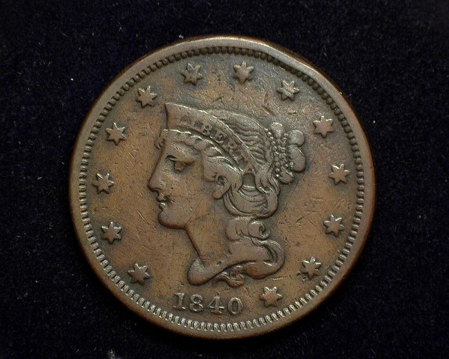 1840 Large Cent Braided Hair Cent F/VF Small date - US Coin