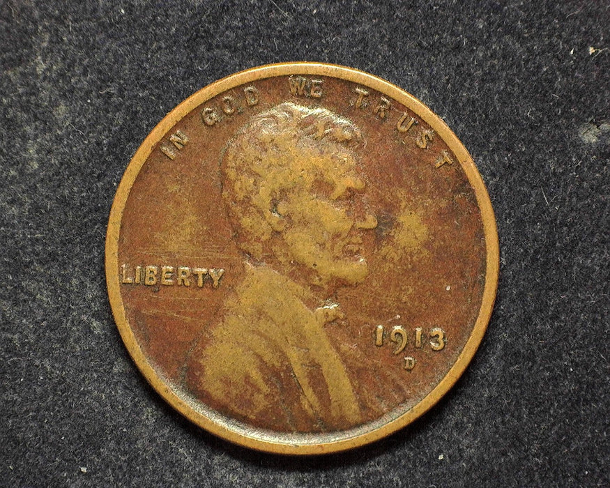 1913 D Lincoln Wheat Penny/Cent F - US Coin