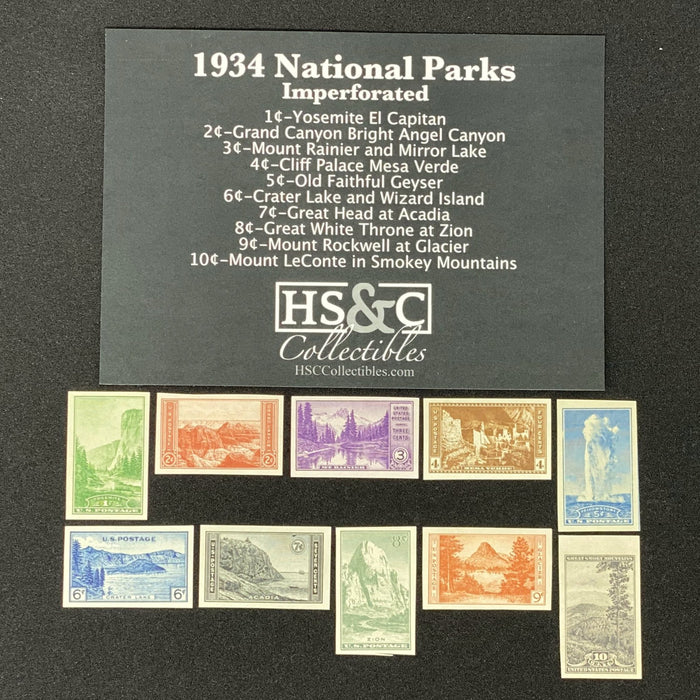 USPS 1934 National Parks Year Issue Imperforated Stamp Collection Gift Set US Stamp