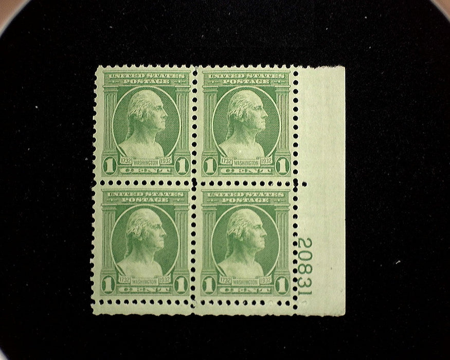 #705 Mint 1 cent Washington Bicentennial plate block of four PL#20831 F/VF NH US Stamp