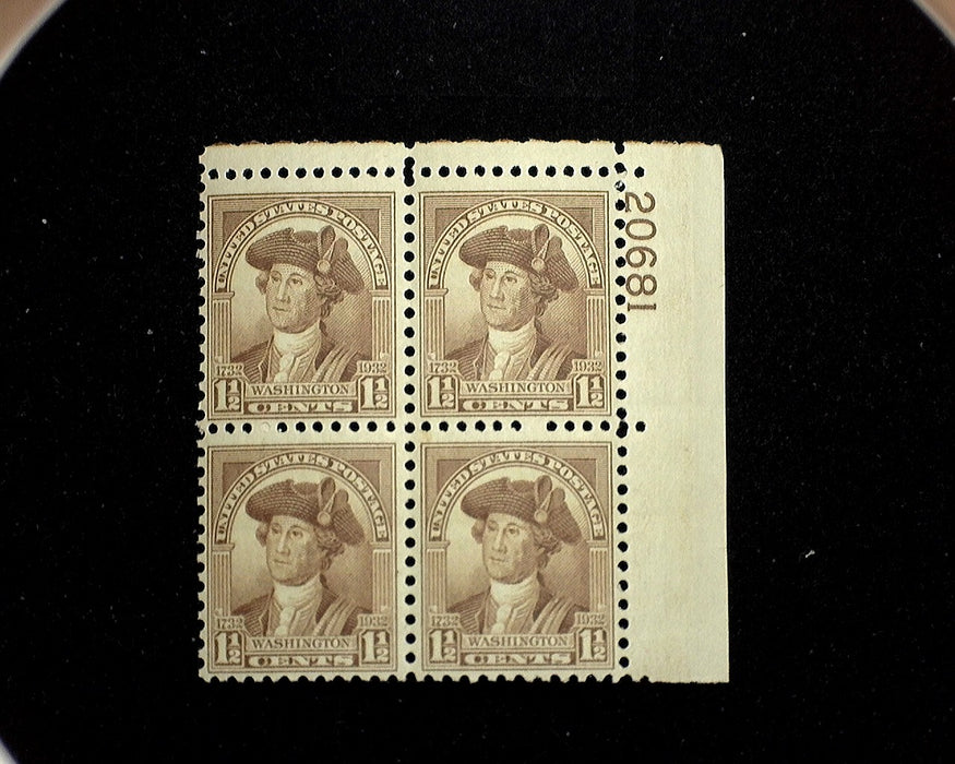 #706 Mint 1 Half cent Washington Bicentennial plate block of four PL# 20681 F/VF NH US Stamp