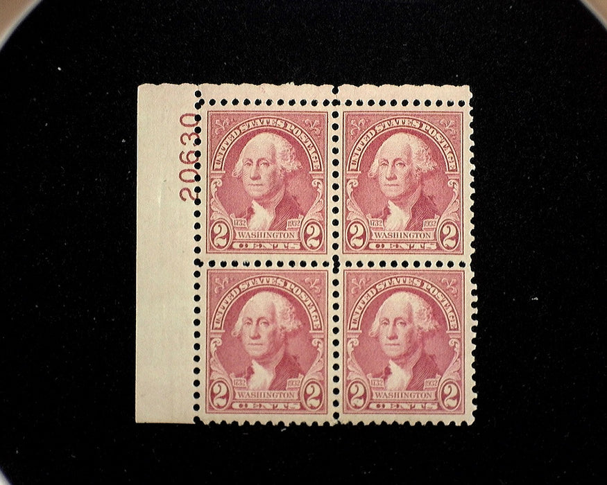 #707 Mint 2 cent Washington Bicentennial plate block of four PL#20630 VF NH US Stamp