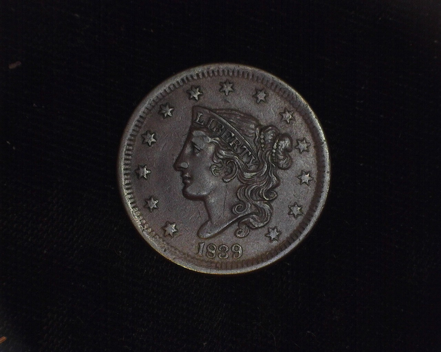 1839 Head 38 Large Cent Braided Hair XF Obverse - US Coin - Huntington Stamp and Coin