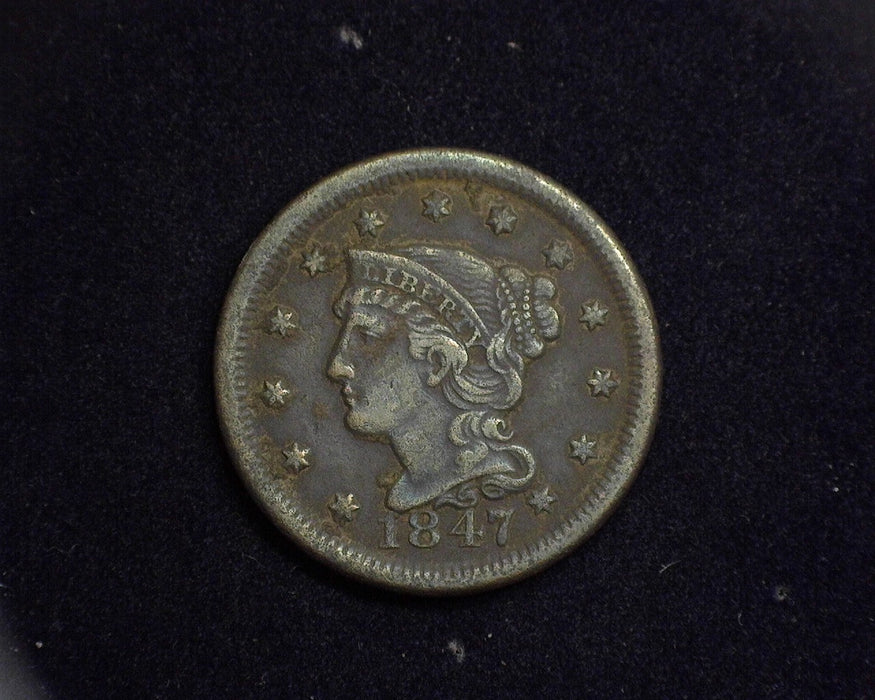 1847 Large Cent Braided Hair Cent VF - US Coin