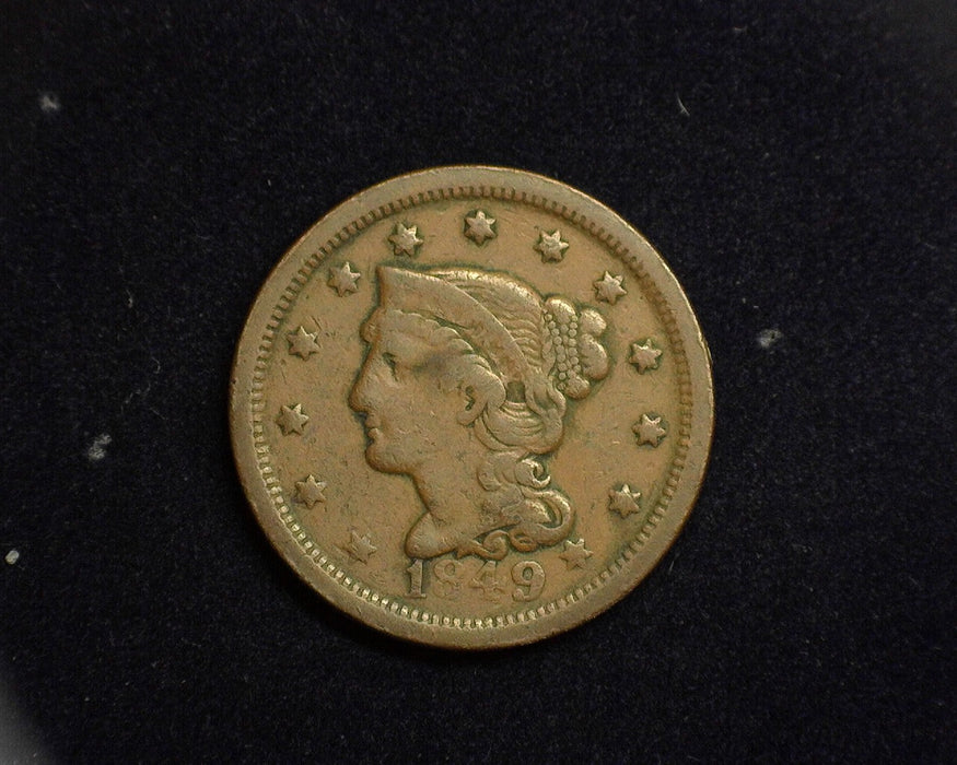 1849 Large Cent Braided Hair Cent F - US Coin