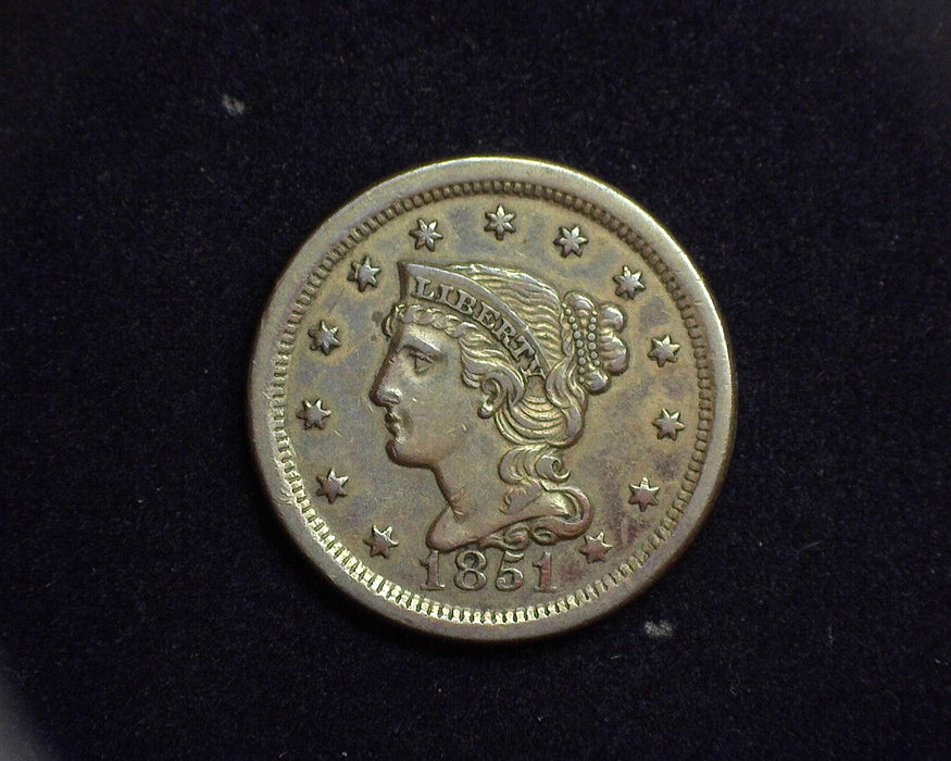 1851 Large Cent Braided Hair Cent XF - US Coin
