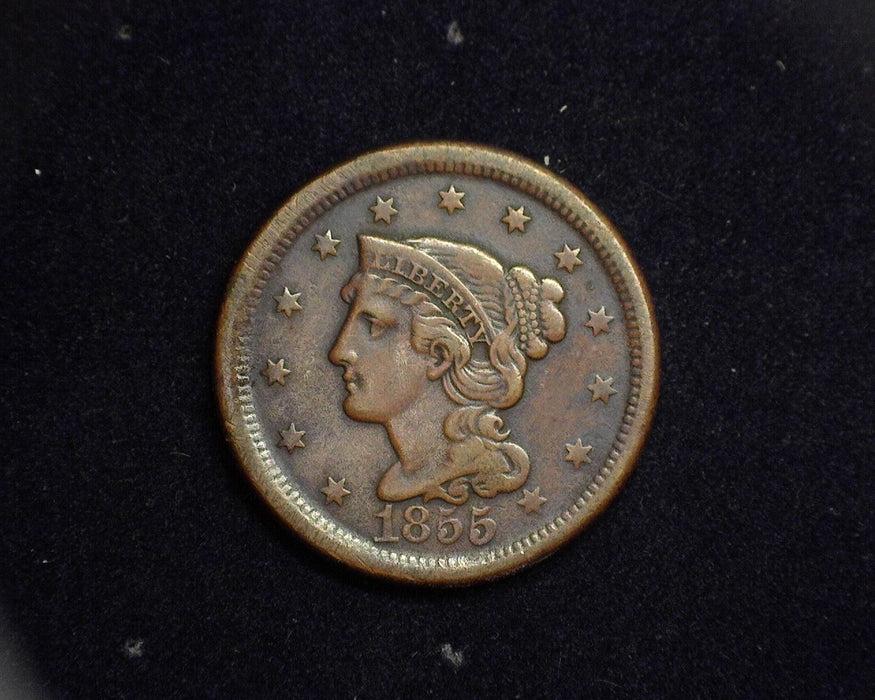 1855 Large Cent Braided Hair Cent VF - US Coin