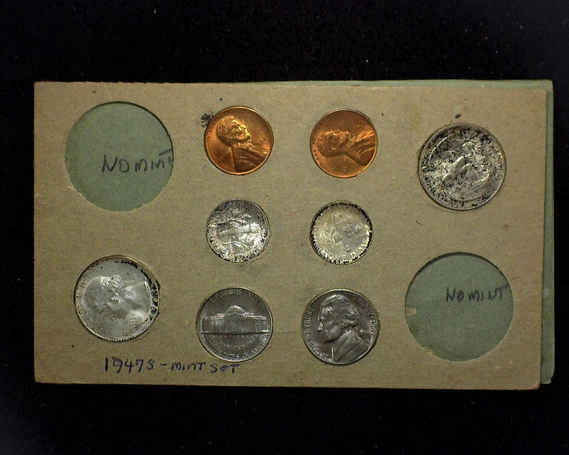 1947 Mint set Still in original envelope and cardboards, as mailed from the U.S. Mint. Double coins from all mints. Beautiful set nicely toned.