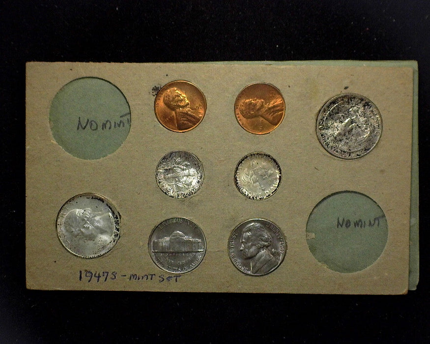 1947 Mint set Still in original envelope and cardboards, as mailed from the U.S. Mint. Double coins from all mints. Beautiful set nicely toned.