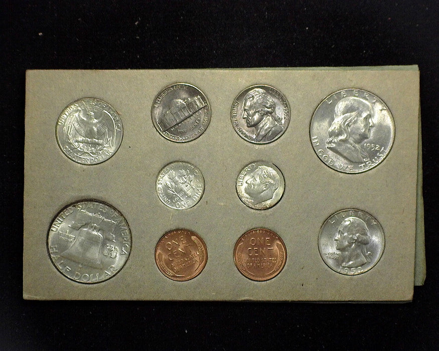 1952 Mint set still in the original envelope and cardboards as mailed from the U.S. Mint. Double coins from all the mints. Beautiful set.