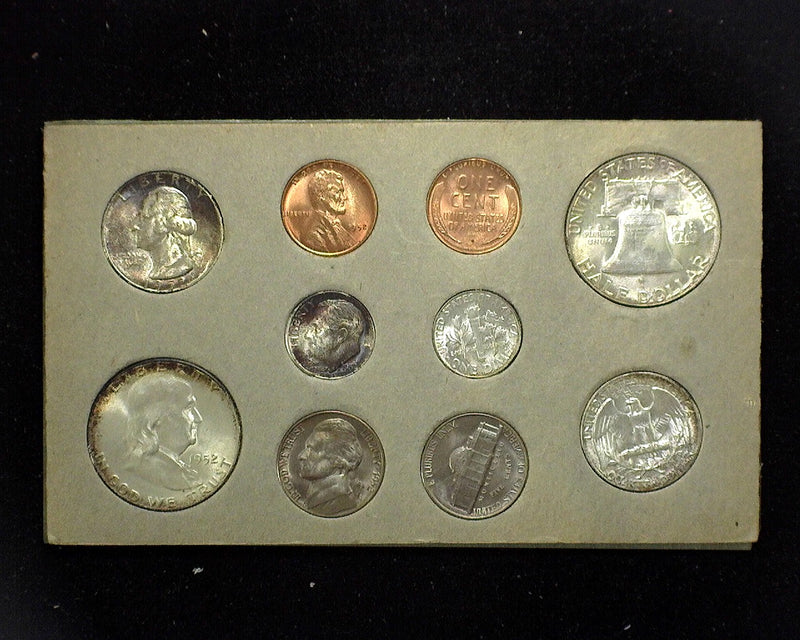 1952 Mint set still in the original envelope and cardboards as mailed from the U.S. Mint. Double coins from all the mints. Beautiful set.