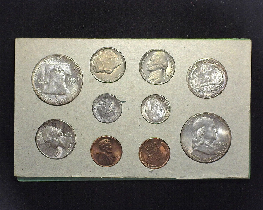 1958 Mint set Mint set in the original envelope as mailed from the U.S. Mint with envelope and cardboards. Double coins from both mints. Beautifully toned.