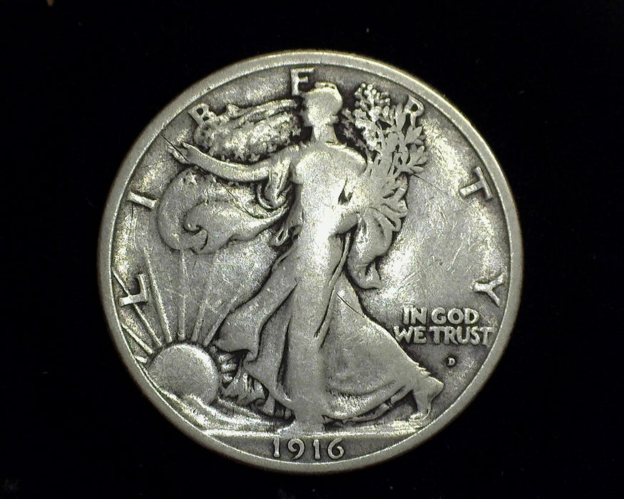 1916 D Walking Liberty Half Dollar VG Obverse. - US Coin