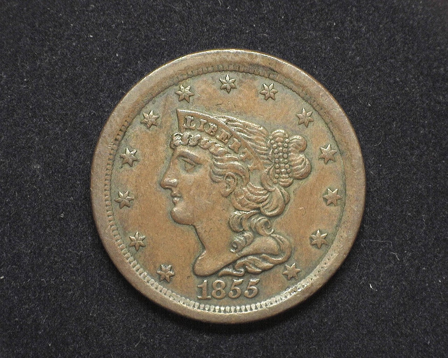 1855 Braided Hair Half Cent XF Slanted - US Coin
