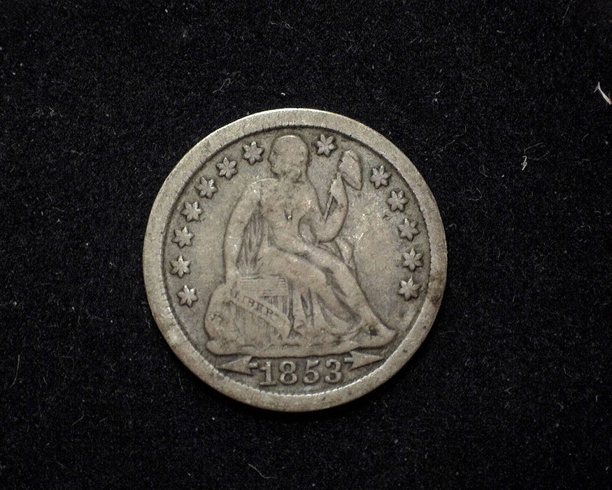 1853 Liberty Seated Dime F Arrows - US Coin
