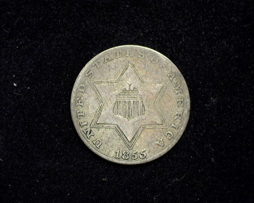 1855 Three Cent Silver Piece F - US Coin