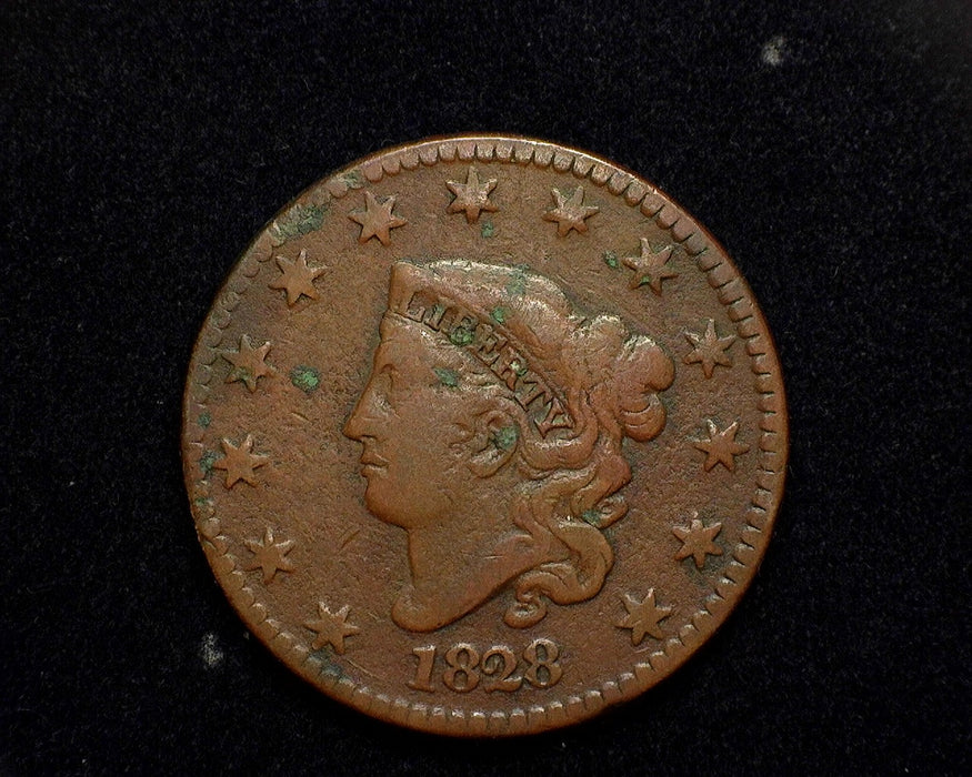 1828 Large Cent Coronet F Large date Corrosion - US Coin