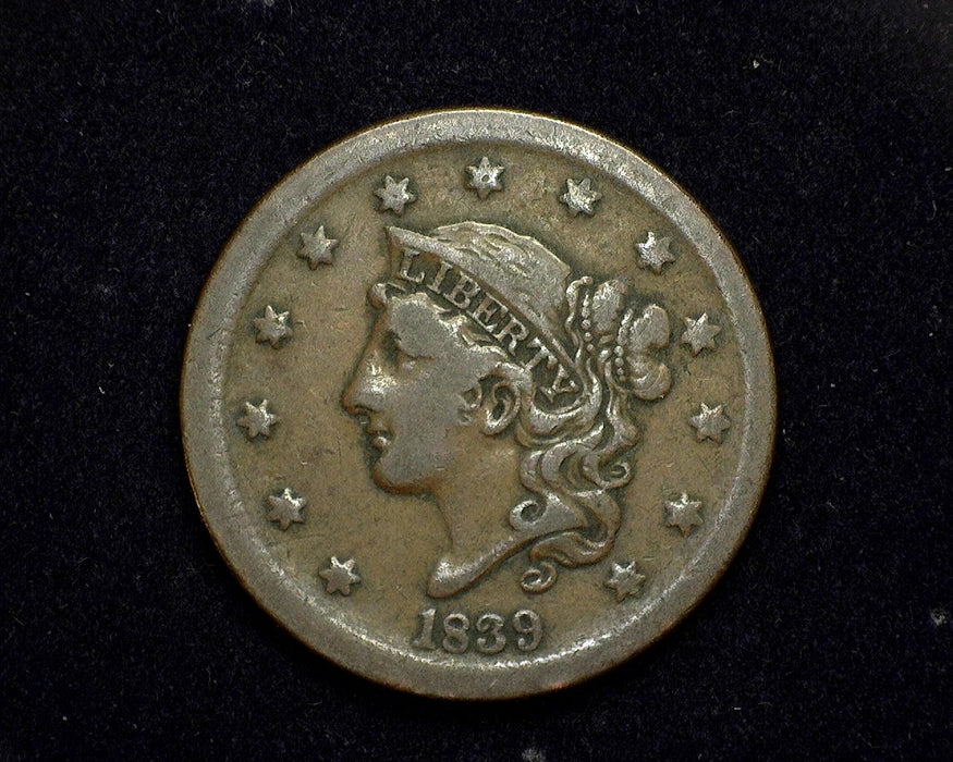 1839 Large Cent Matron F Silly head - US Coin