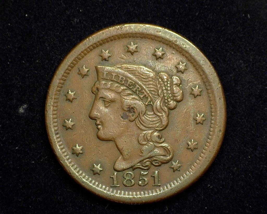 1851/81 Large Cent Braided Hair Cent XF - US Coin — Huntington