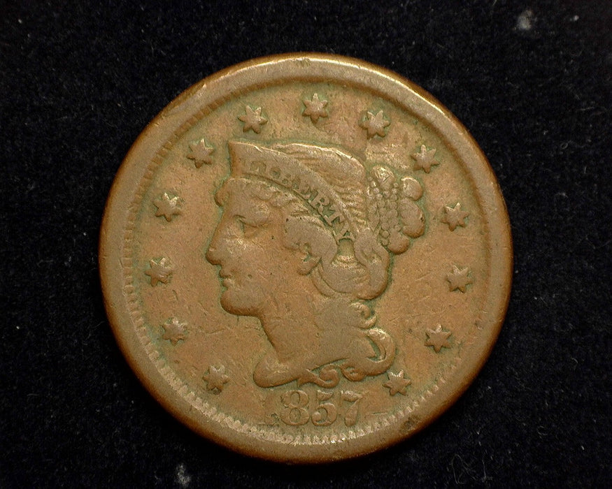 1857 Large Cent Braided Hair Cent F Large date - US Coin