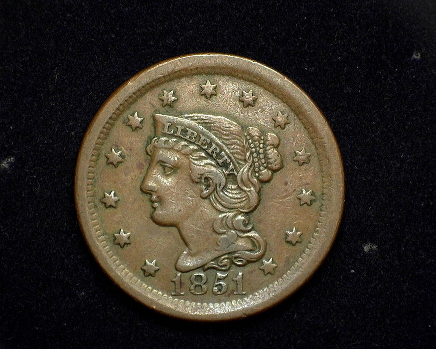 1851 Large Cent Braided Hair Cent VF/XF - US Coin