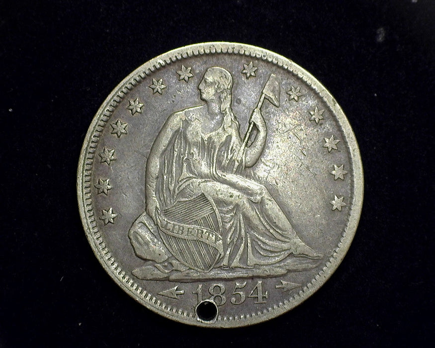 1854 Liberty Seated Half Dollar VF Arrows Hole - US Coin