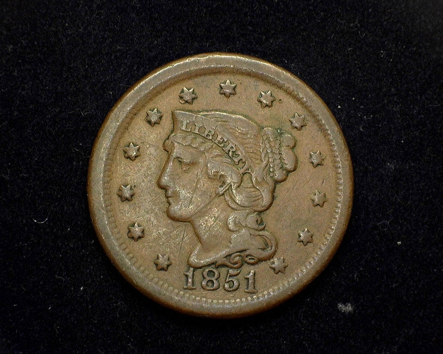 1851 Large Cent Coronet VF - US Coin