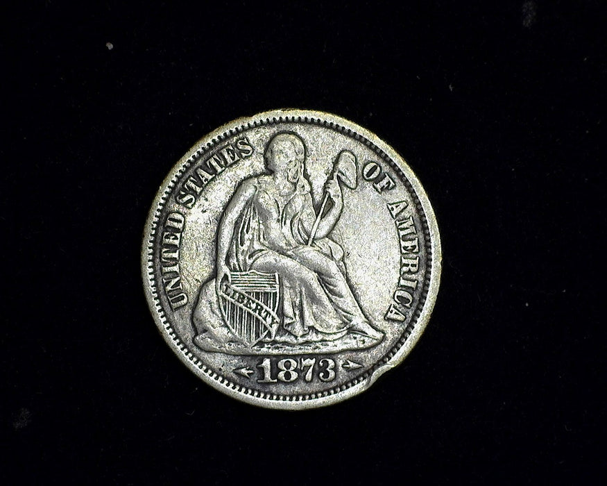 1873 Arrows Liberty Seated Dime Edge Nick VF - US Coin