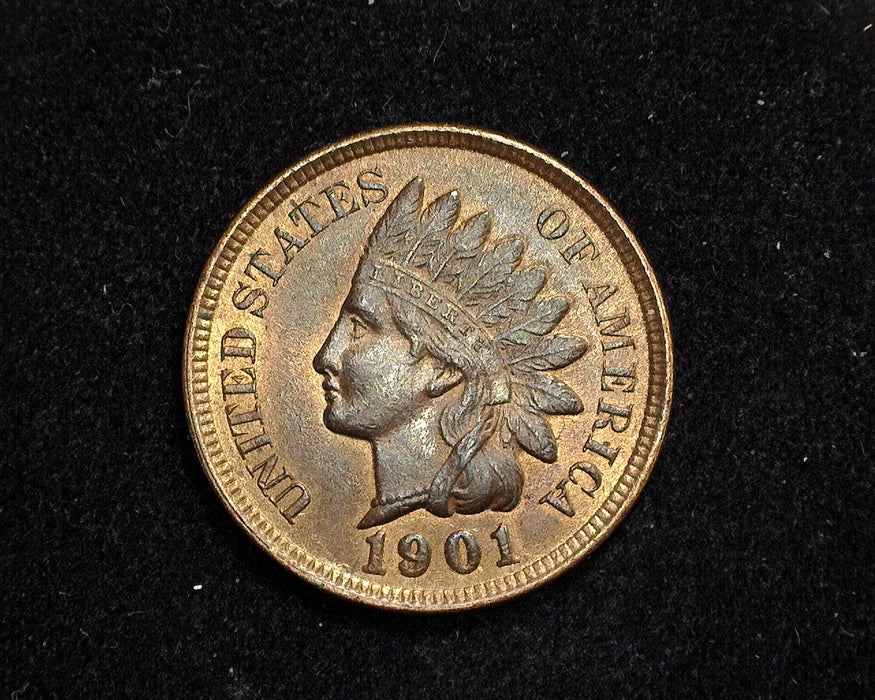1901 Indian Head Penny/Cent Mostly red lustre coin. MS-64 RB - US Coin