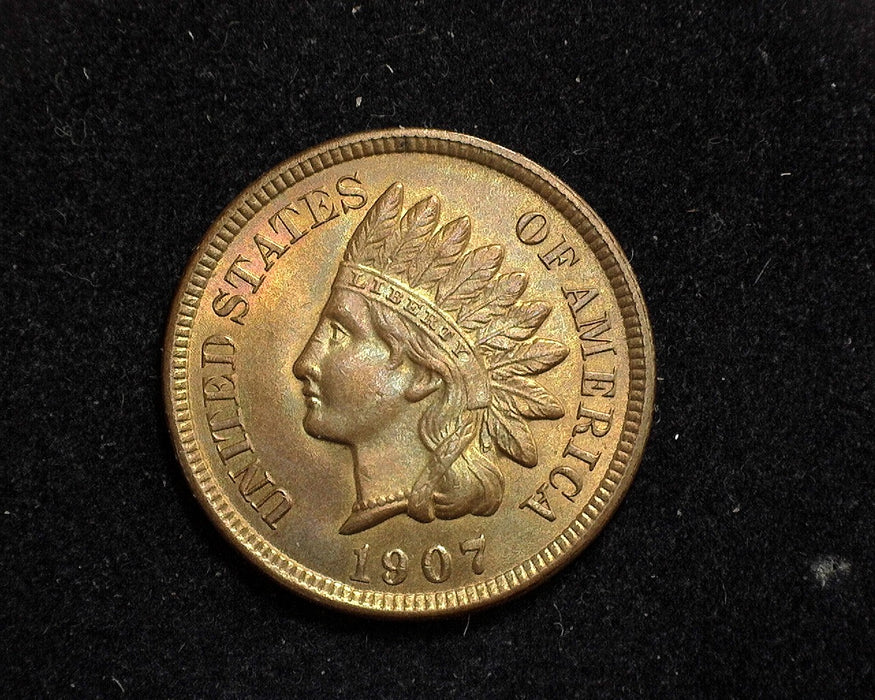 1907 Indian Head Penny/Cent Bright even golden toning MS-64 RD - US Coin