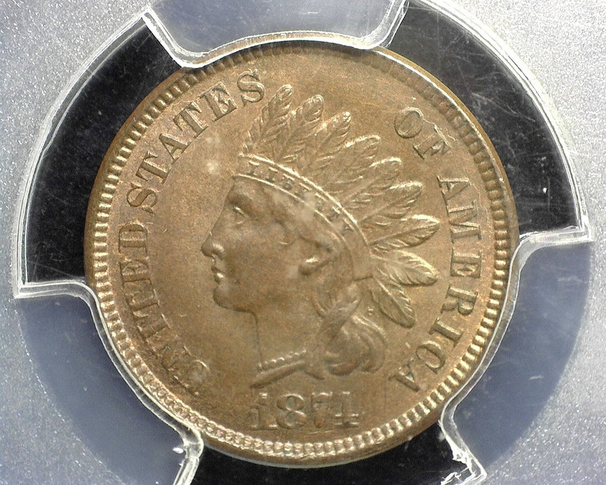 1874 Indian Head Penny/Cent PCGS MS64 BN - US Coin