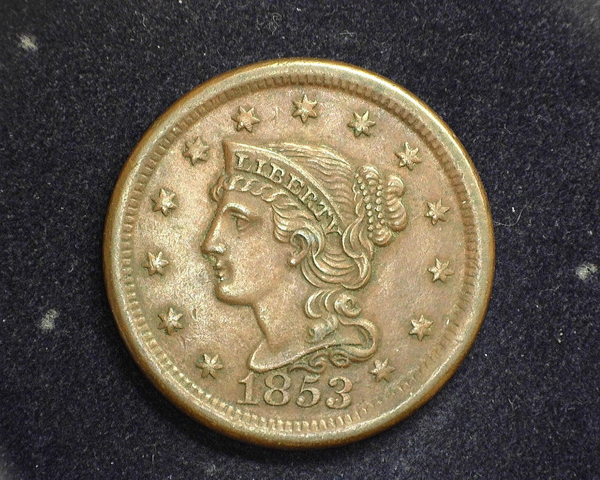 1853 Large Cent Braided Hair Cent AU - US Coin