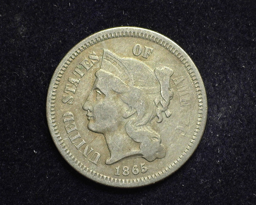 1865 Three Cent Nickel F - US Coin